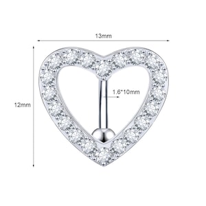 14G 10MM Heart Reverse Belly Button Ring/ Heart Navel Jewelry/ Top Down Belly Ring/ Heart Belly Piercing / Shinny Belly Bar/ 1.610mm image 2