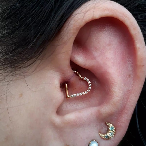 16G Implant Titane Articulé CZ Heart Hoop / Daith Boucle d’oreille Daith Hoop / Helix Hoop / Titanium Daith Clicker / Heart Daith Ring / 1.2 * 8 / 10MM