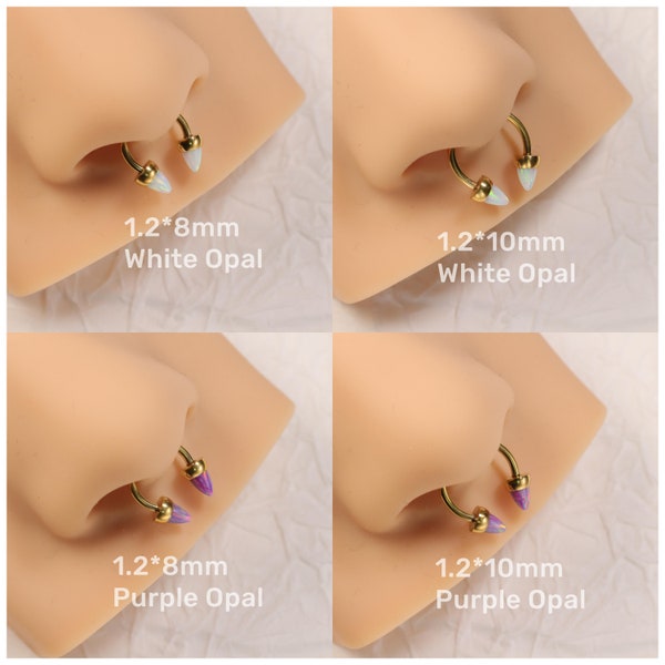 16G Implant Grade Titanium Opal Spikes Cone Horseshoe Septum Ring/ Opal Septum Hoop/ Spikes Septum Ring/ Gold Titanium Hoop/ 1.2*8/10mm