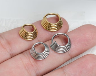 Clic de septum empilé 16 g/ anneau de septum à 5 niveaux/septum à charnière à plusieurs niveaux/options en acier 316L et titane ASTM F136/ 1,2*8/12 mm/anneau de septum punk-goth