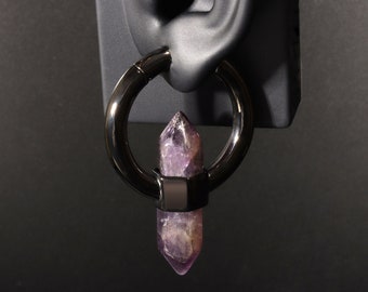 Amethyst Black Ear Weights Hanger Magnetic Lock, Hanging Gauge, Ear Weights, Lobe Hanger, Hexagonal Hoop Weights for Stretched Ears