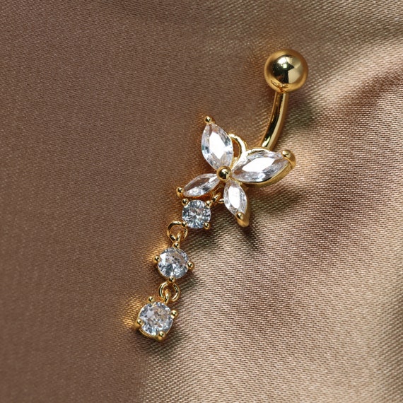 14G 316L Steel CZ Butterfly Belly Button Ring/ Butterfly Navel Etsy
