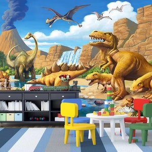 3D Cartoon Animal Dinosaur FFA2214 Verwijderbare Wallpaper Zelfklevend Behang Extra Grote Peel & Stick Wallpaper Muurschildering