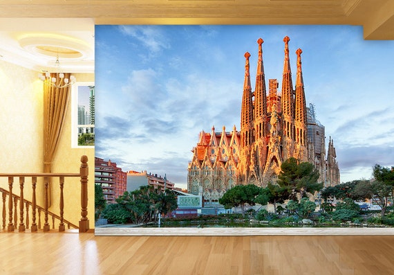 3d Art Sagrada Familia Cathedral Ffa9043 Removable Wallpaper Etsy