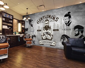 3D Gentleman Style FFA3791 Barbershop Abnehmbare Tapete Selbstklebende Tapete Extra große Peel & Stick Wallpaper Tapete Wandbild Barber