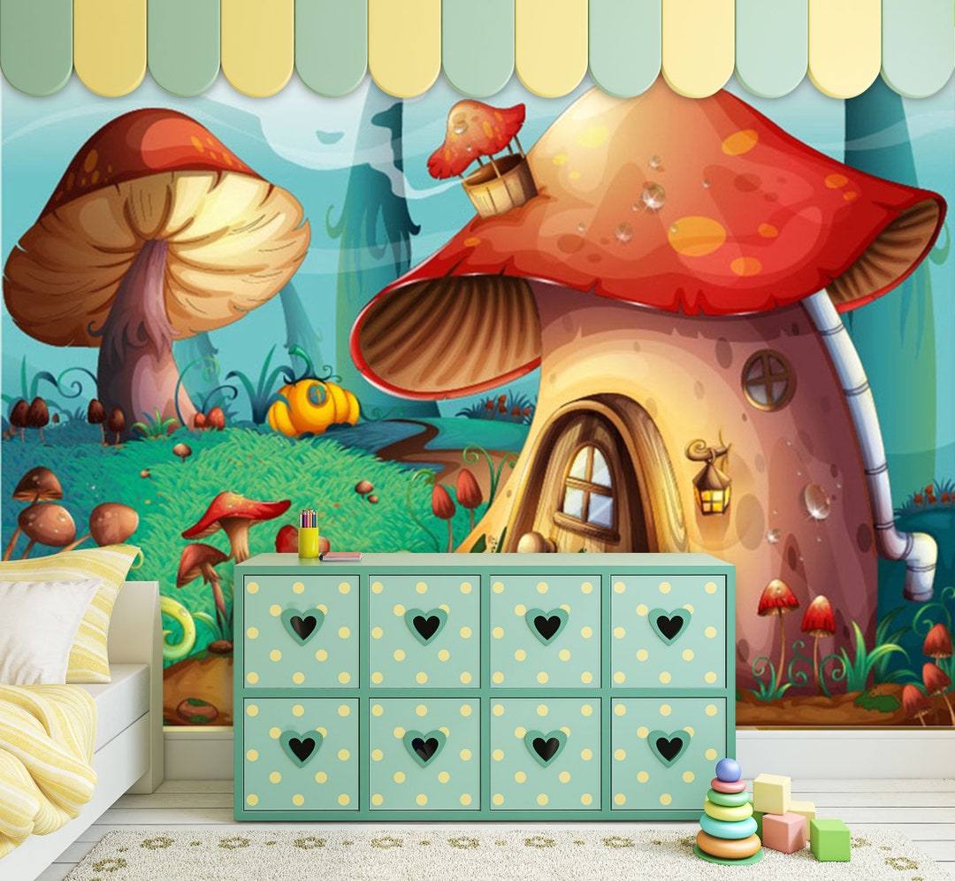 3D Cute Mushroom House FFA9321 Removable Wallpaper Self Adhesive ...