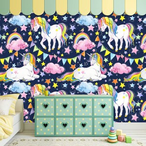 3D Cartoon Rainbow Unicorn Animal FFA2268 Removable Wallpaper Self Adhesive Wallpaper Extra Large Peel & Stick Wallpaper Wallpaper Mural
