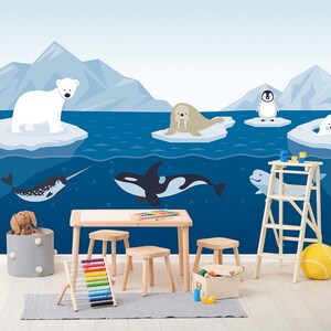 3D Cartoon Polar Tiere FFA3178 Play Center abnehmbare Tapete Selbstklebende Tapete Peel & Stick Tapete Tapete Wandbild