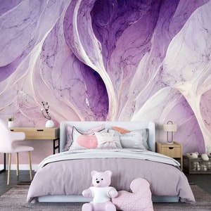 3D Glamour Purple Marble FFA1051 Carta da parati rimovibile Carta da parati autoadesiva Carta da parati extra large Peel & Stick Wallpaper Murale