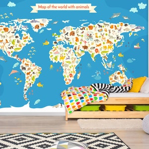 3D Creative World Map FFA2068 Kid's Room Removable Wallpaper Self Adhesive Wallpaper Extra Large Peel & Stick Wallpaper Wallpaper Mural
