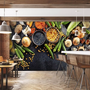 3D Cibo Verdure FFA2744 Ristorante Carta da parati rimovibile Carta da parati autoadesiva Carta da parati Extra Large Peel & Stick Wallpaper Wallpaper Mural