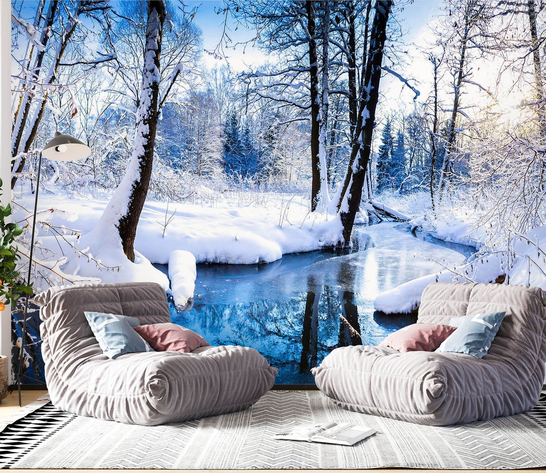 3D Winter Forest River FFA1662 Removable Wallpaper Self Adhesive ...