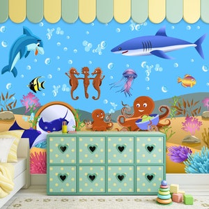 3D Cartoon Bruine Zeepaardjes FFA4543 Verwijderbare Wallpaper Zelfklevend Behang Extra Grote Peel & Stick Wallpaper Muurschildering