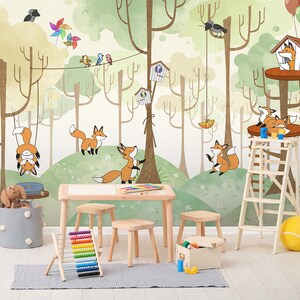 3D Cartoon Eekhoorn Dier FFA3655 Play Center Verwijderbaar Behang Zelfklevend Behang Peel & Stick Wallpaper Muurschildering