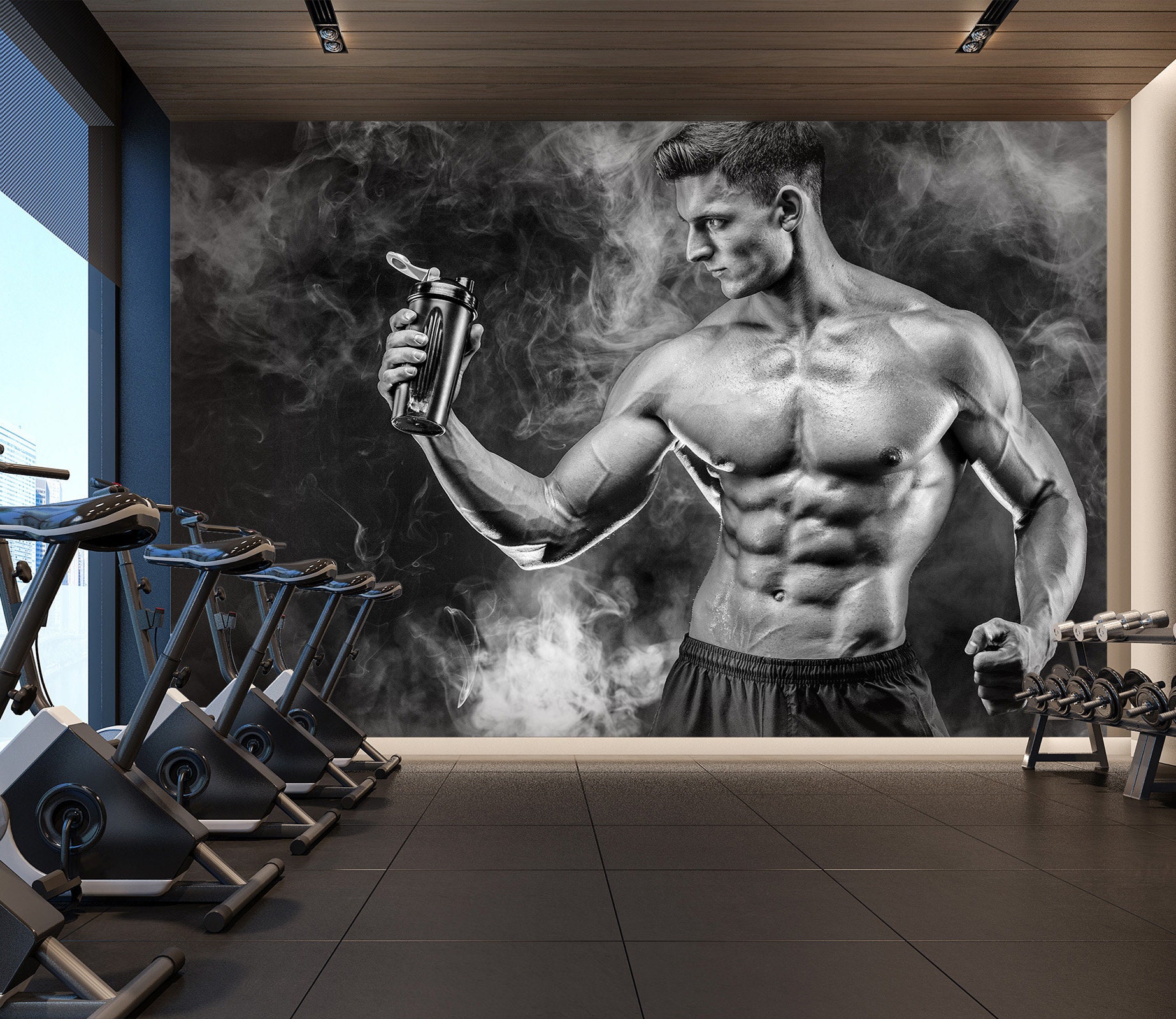 3D Sunshine Fitness Life FFA7470 Gym Removable Wallpaper Self