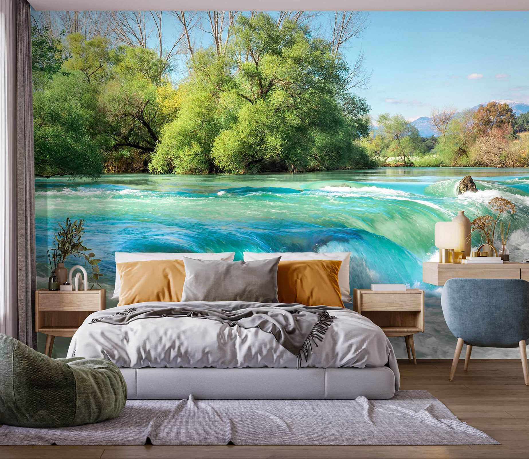 3D Cool Blue River FFA1129 Removable Wallpaper Self Adhesive Wallpaper ...
