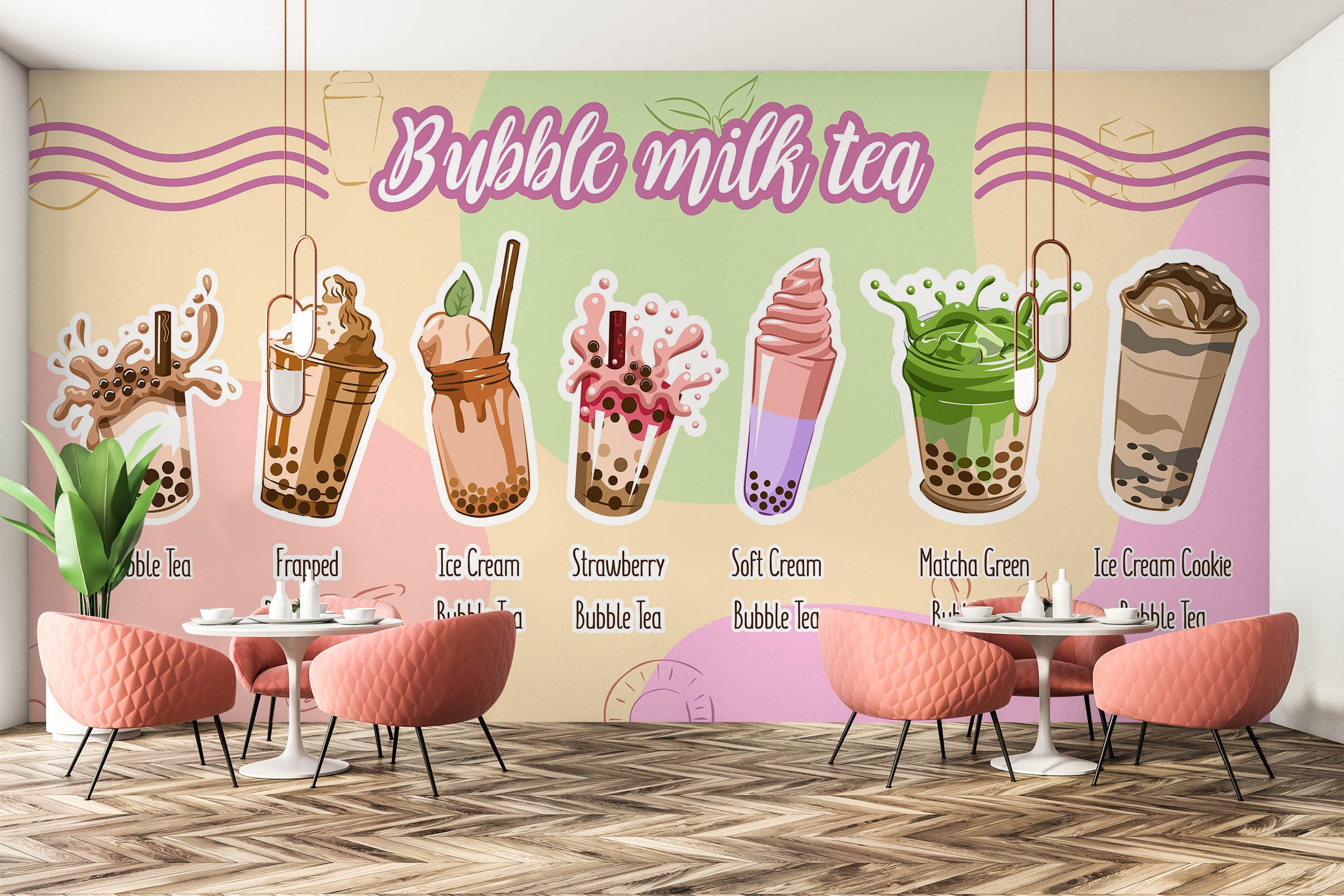 3D Pearl Tea 2084 Fruit Bubble Tea Milk Tea Shop Wall Murals