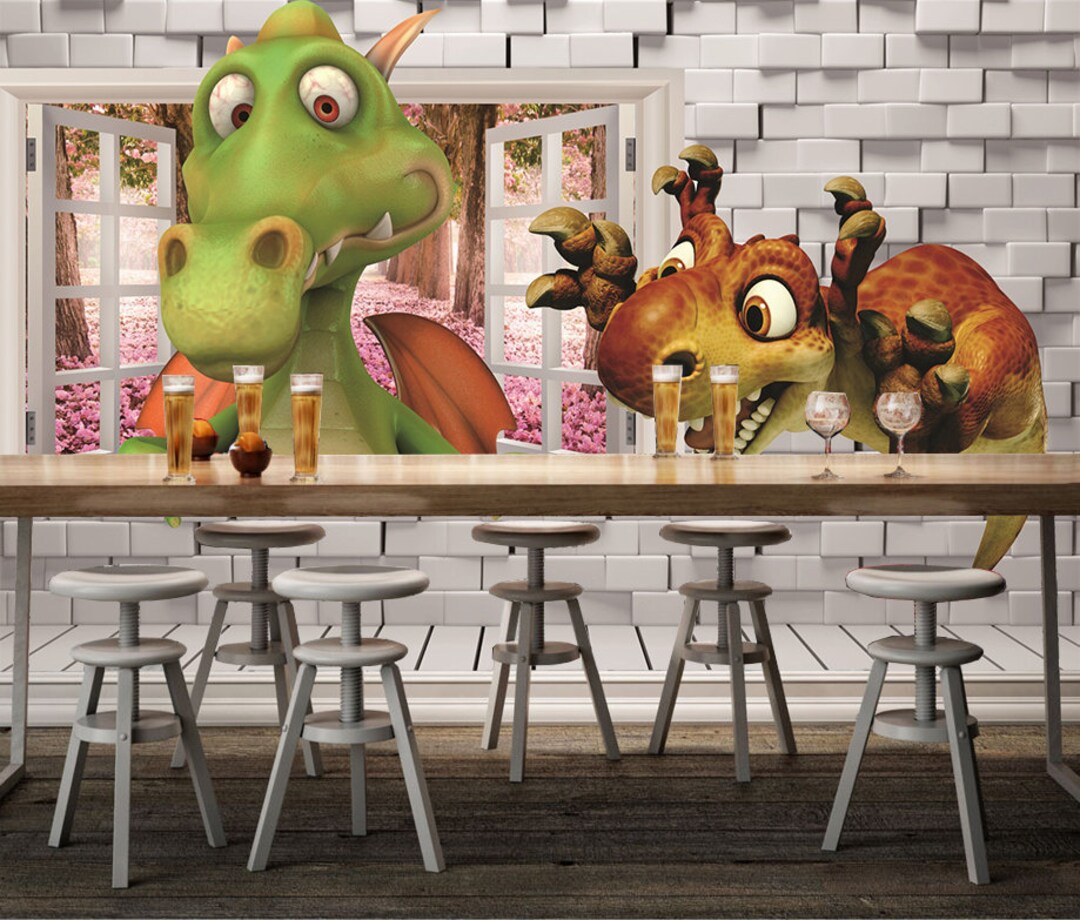 3D Funny Cartoon Dinosaurs FFA8023 Animal Removable Wallpaper - Etsy Canada 3D Funny Cartoon Dinosaurs FFA8023 Animal Removable Wallpaper - Etsy Canada