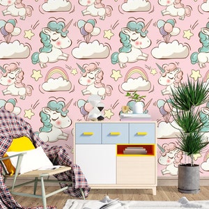 3D Cute Cartoon Eenhoorn FFA2041 verwijderbaar behang zelfklevend behang Extra grote Peel & Stick Wallpaper Wallpaper muurschildering