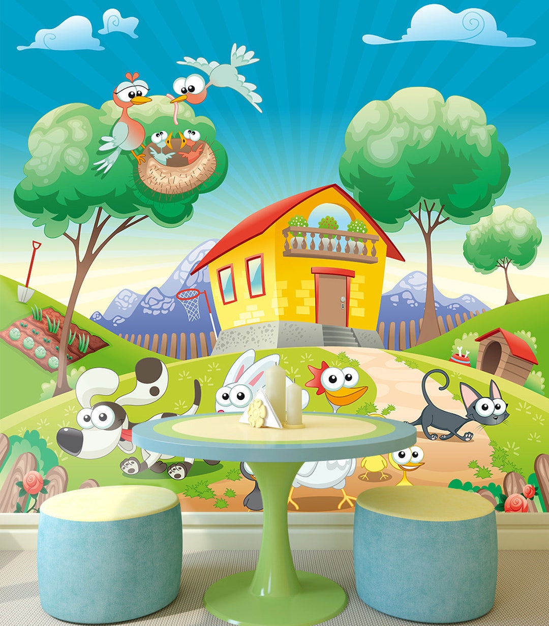 3D Funny Cartoon Animals FFA8008 Removable Wallpaper Self - Etsy 3D Funny Cartoon Animals FFA8008 Removable Wallpaper Self - Etsy
