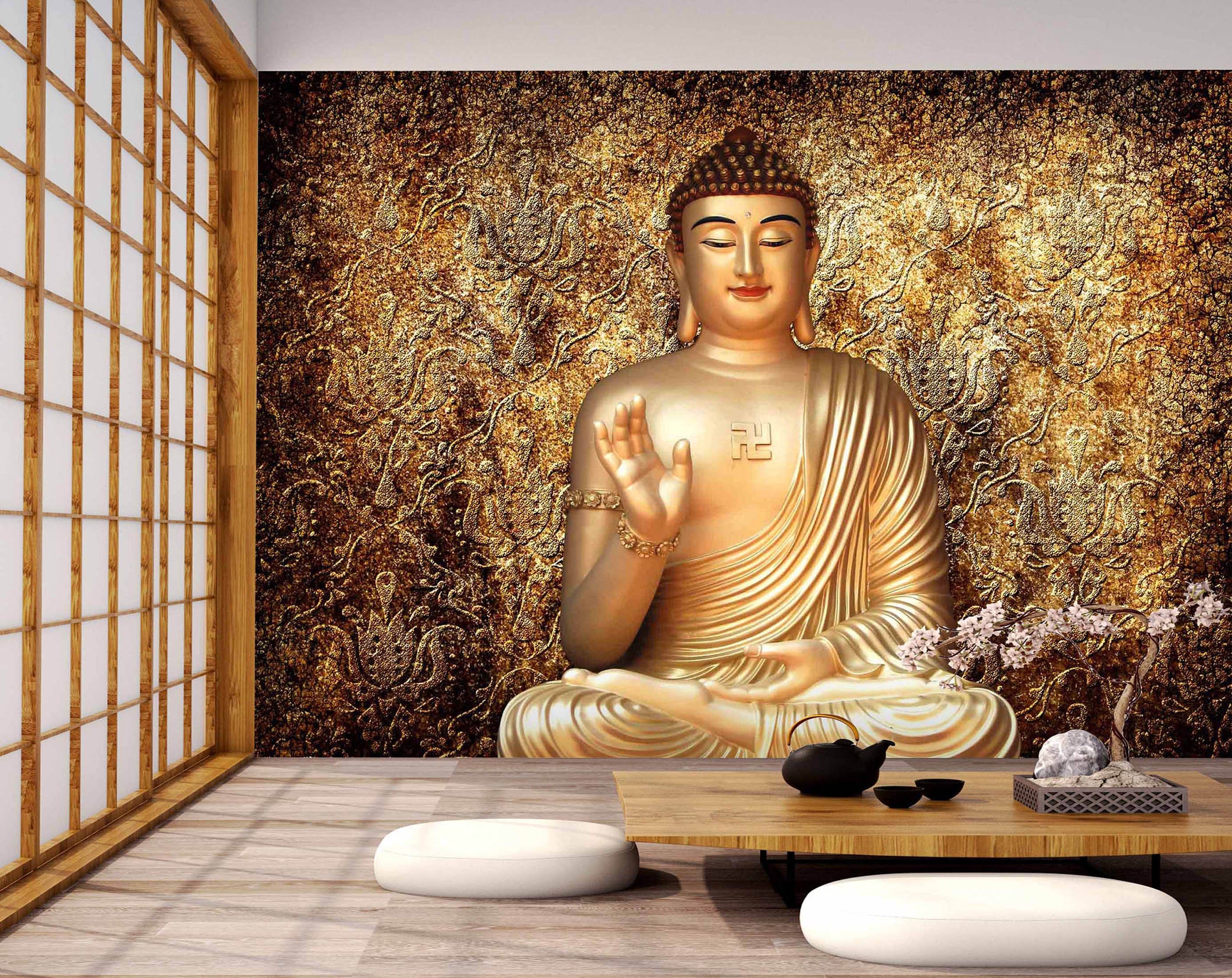 3D Religion Golden Buddha Statue FFA2281 Removable Wallpaper - Etsy 3D Religion Golden Buddha Statue FFA2281 Removable Wallpaper - Etsy