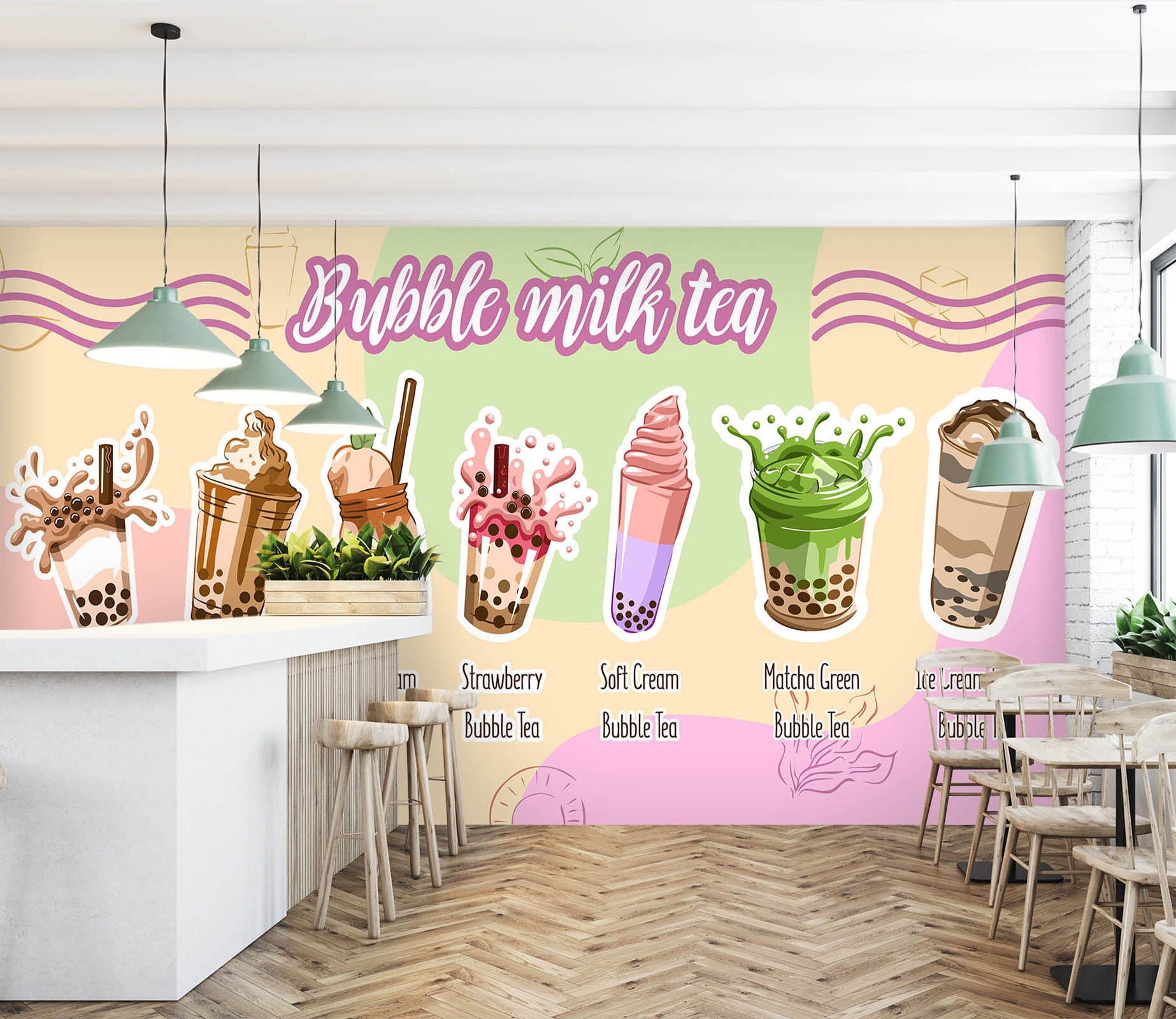 3D Pearl Tea 2052 Fruit Bubble Tea Milk Tea Shop Wall Murals