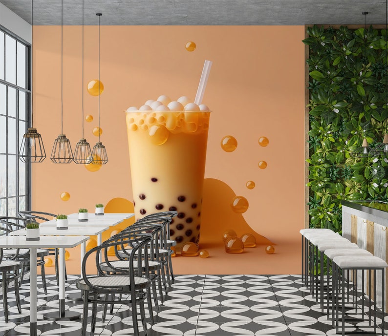 Pearl Tea Design 3D Pearl Tea FFA1861 Fruit Bubble Tea Milk Tea Shop Removable Wallpaper ...