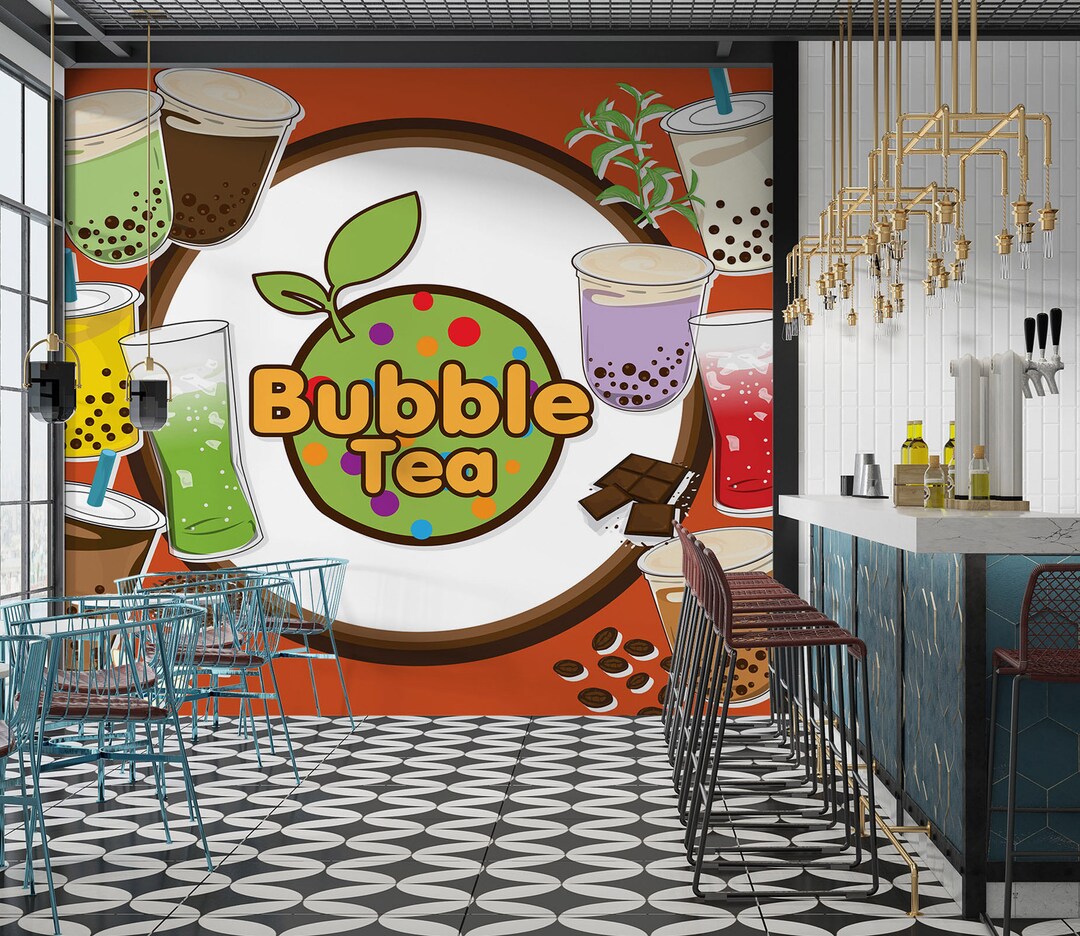3D Pearl Tea 2040 Fruit Bubble Tea Milk Tea Shop Wall Murals