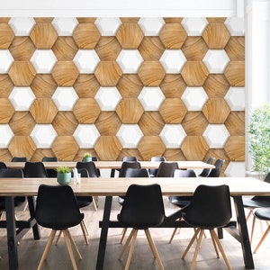 3D Hexagon Wood Grain Art FFA4421 Carta da parati rimovibile Carta da parati autoadesiva Carta da parati Extra Large Peel & Stick Wallpaper Wallpaper Mural