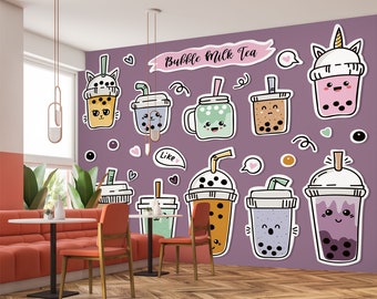 3D Perlen Tee FFA963 Fruit Bubble Tea Milch Tee Shop abnehmbare Tapete selbstklebende Tapete Extra große Peel & Stick Wallpaper Wandbild