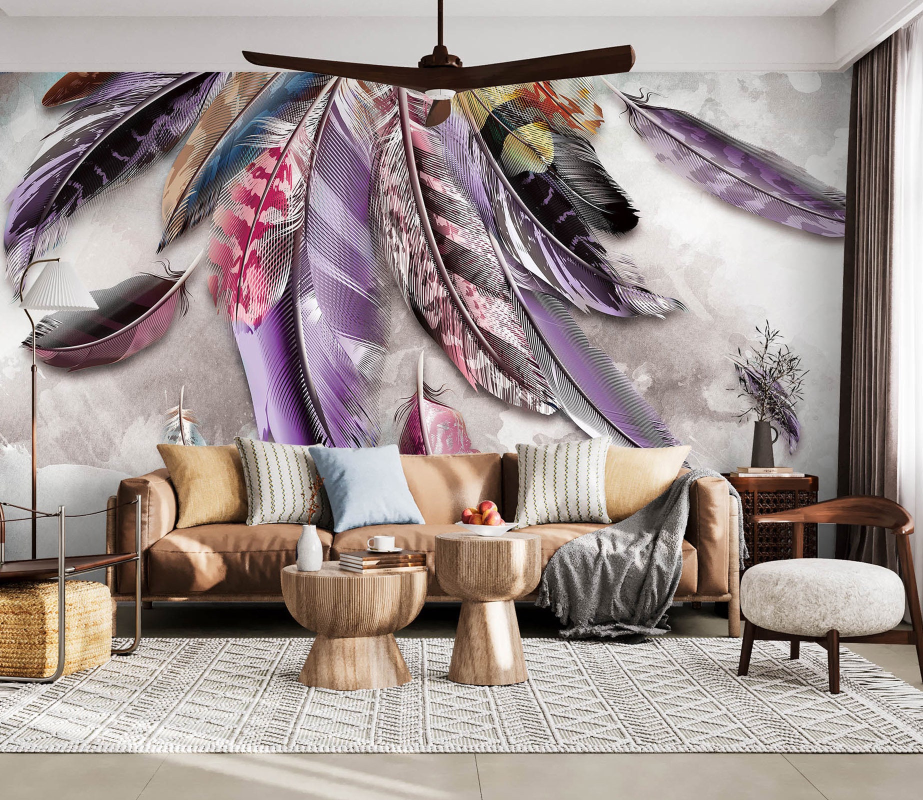 Purple Feathers Fabric, Wallpaper and Home Decor