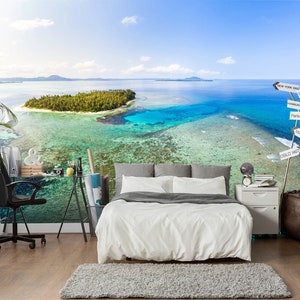 3D Love Shaped Island FFA3087 Camera da letto Carta da parati rimovibile Carta da parati autoadesiva Carta da parati Extra Large Peel & Stick Wallpaper Wallpaper Mural