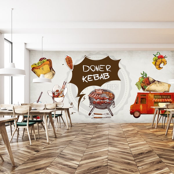 3D Doner Kebab FFA4342 Restaurant Removable Wallpaper Self Adhesive Wallpaper Extra Large Peel & Stick Wallpaper Wallpaper Mural