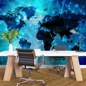 Mapa del mundo 3D Líneas azules FFA7211 Home Office Papel pintado extraíble Papel tapiz autoadhesivo Extra grande Peel & Stick Papel tapiz Papel tapiz Mural