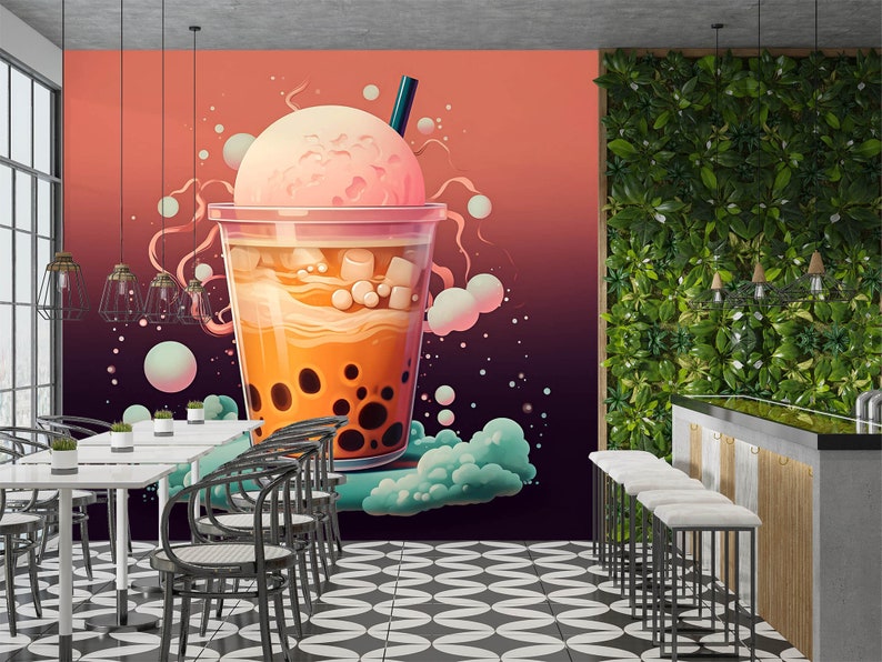 Pearl Tea Design 3D Pearl Tea FFA1849 Fruit Bubble Tea Milk Tea Shop Removable Wallpaper ...