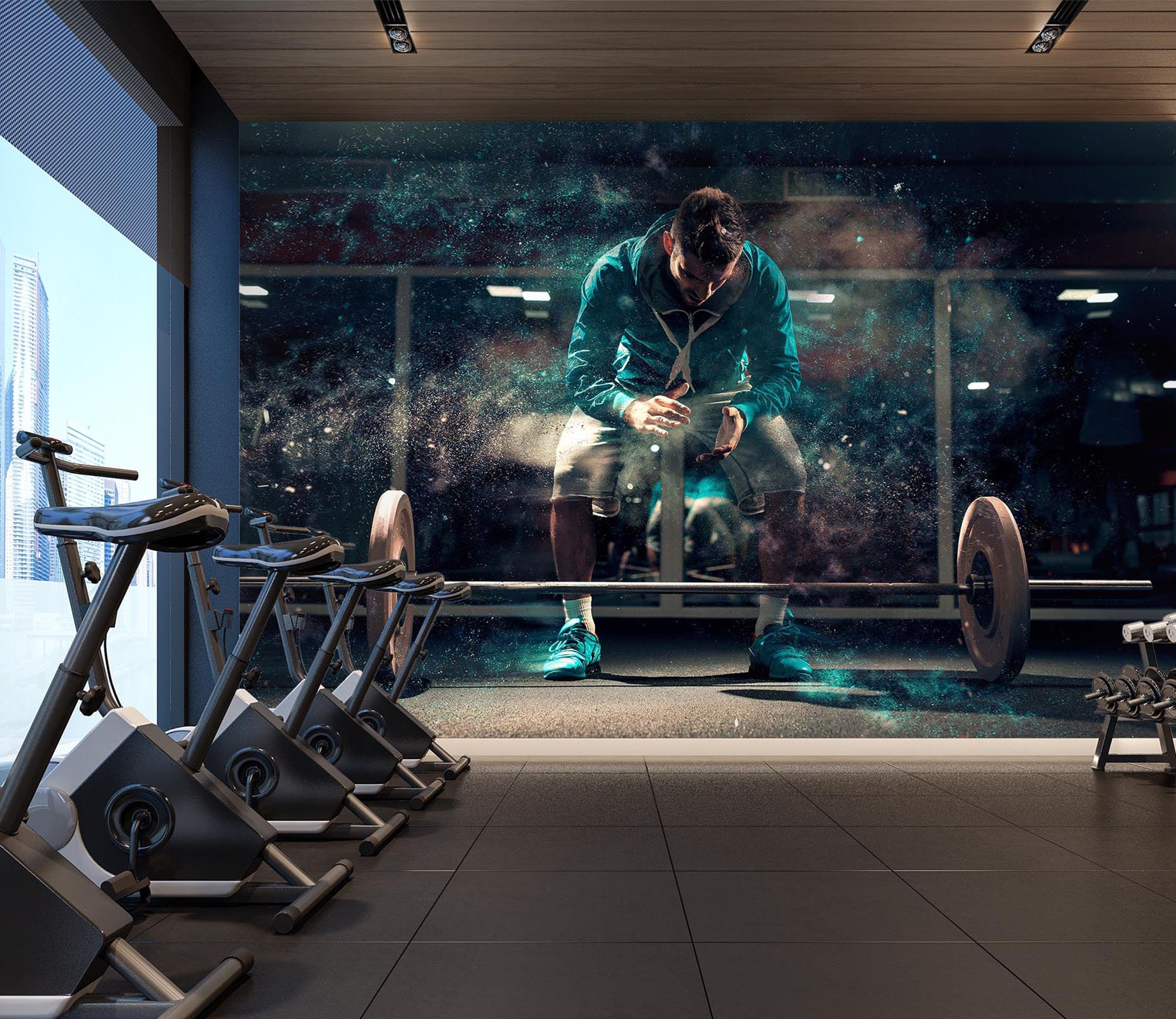 3D Barbell Strength Training FFA4667 Gym Removable Wallpaper Self