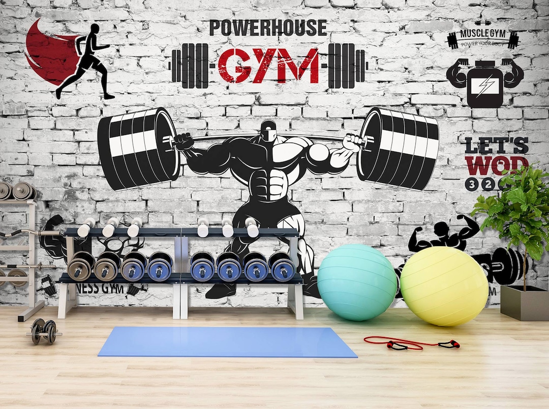 3D Huge Barbell Painting FFA7463 Gym Removable Wallpaper Self Adhesive