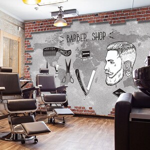 3D Szara Mapa Świata FFA3794 Barbershop Tapeta usuwalna Samoprzylepna tapeta Bardzo duża tapeta samoprzylepna Tapeta Mural Barber