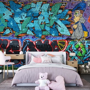 3D Graffiti Cartoon FFA2131 Verwijderbaar behang Zelfklevend behang Extra grote Peel & Stick Wallpaper Wallpaper muurschildering