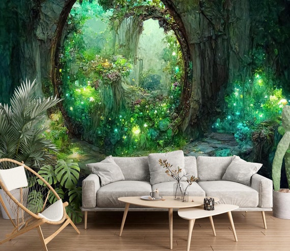 Wall26 - Illustration - Fantasy Forest Background Illustration Painting - Removable Wall Mural | Self-Adhesive Large Wallpaper - 66x96 Inches