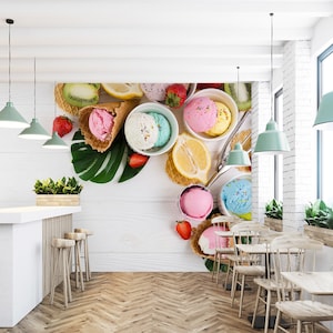 3D Summer Ice Cream Balls FFA2756 Restaurant Carta da parati rimovibile Carta da parati autoadesiva Carta da parati Extra Large Peel & Stick Wallpaper Wallpaper Mural