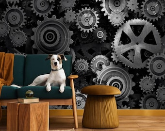 ファッション通販 安い 3D Self Wallpaper Removable FFA1316 Gears Metal Gray 立体・オブジェ