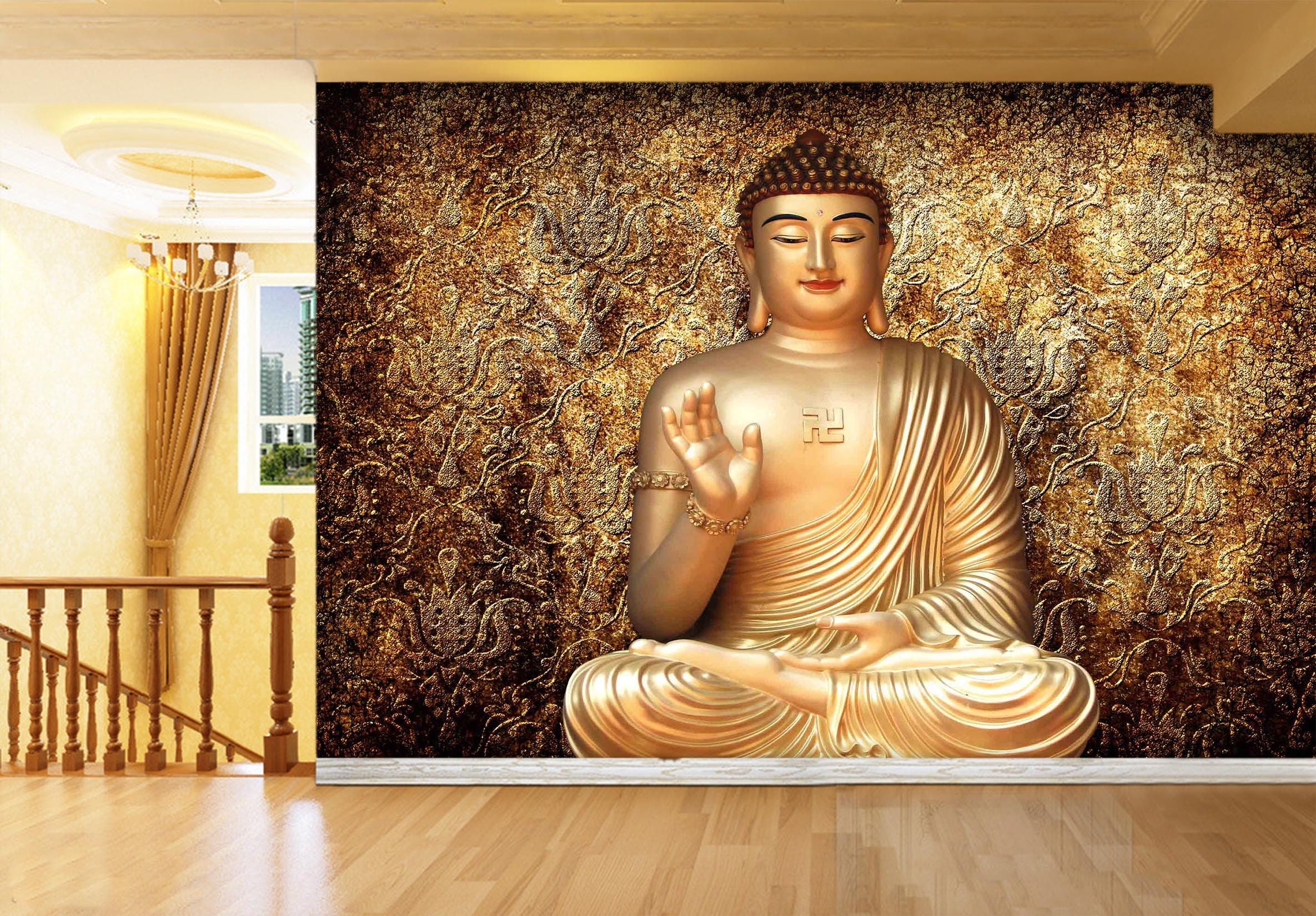 3D Religion Golden Buddha Statue FFA2281 Removable Wallpaper - Etsy 3D Religion Golden Buddha Statue FFA2281 Removable Wallpaper - Etsy