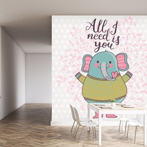 3D leuke cartoon olifant dier FFA1887 verwijderbare behang zelfklevende behang extra grote peel & stick behang muurschildering
