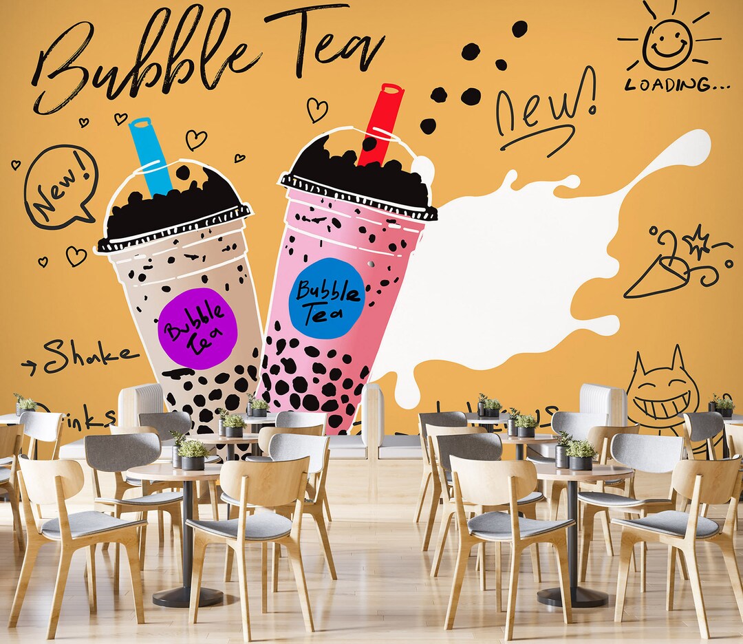 Pearl Tea Design 3D Pearl Tea FFA1910 Fruit Bubble Tea Milk Tea Shop Removable Wallpaper ...