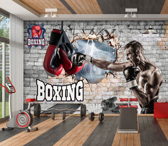 3D Excited Boxing Match 5185 Gym Sports Wallpaper Mural Self Adhesive Peel  and Stick Wall Sticker Wall Decoration Removable Workout Training