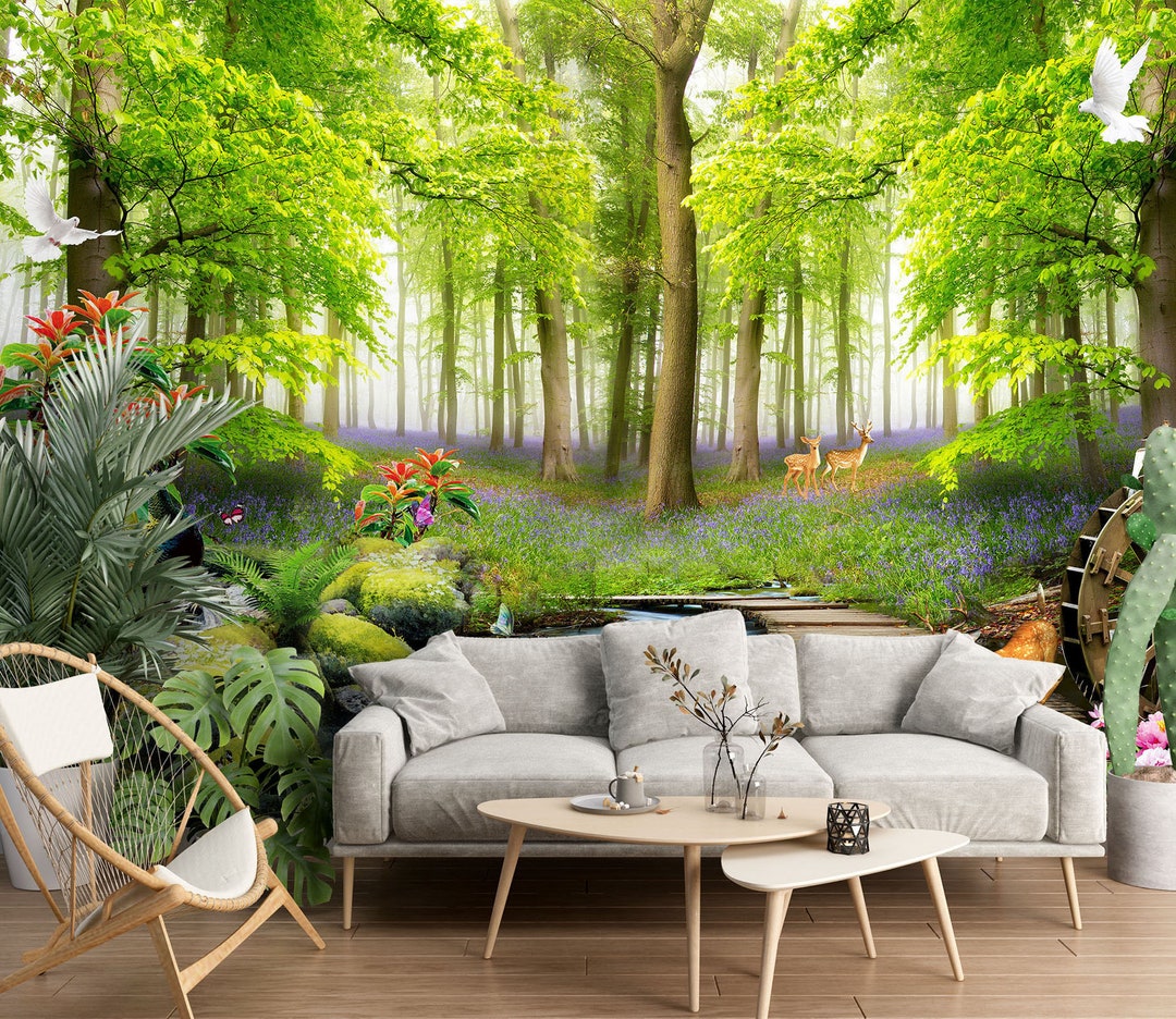 3D Forest Creek FFA2084 Removable Wallpaper Self Adhesive Wallpaper ...
