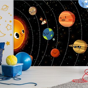 3D cute cartoon zonnestelsel FFA2064 kid's room verwijderbare wallpaper zelfklevende wallpaper peel & stick wallpaper muurschildering