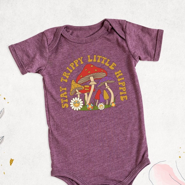 Stay Trippie Little Hippie Kids Shirt, Mushroom Shirt, Funny Baby Bodysuit, Nature Lover Shirt, Floral Kids Shirt, Girls Boho Toddler Shirts