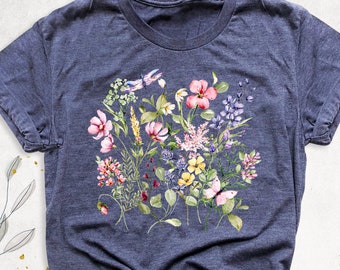 Spring Clothing for Women, Wildflowers Floral Nature Shirt, Aesthetic Flower Shirt, Gardener Gift, Botanical Shirt, Wild flower Graphic Tees